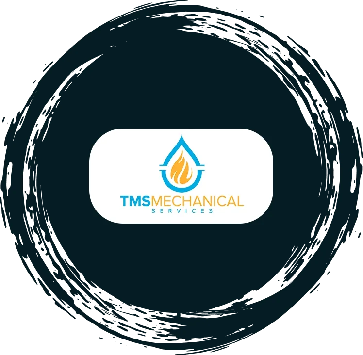TMS Mechanical Services logo featuring a water droplet and flame, representing heating solutions and boiler services.
