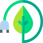 Icon of a leaf and plug symbolising energy efficiency and sustainability in air source heat pump services.