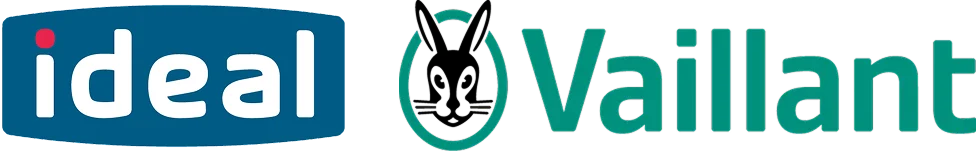Ideal and Vaillant logos representing air source heat pump manufacturers for TMS Mechanical Services installation services.